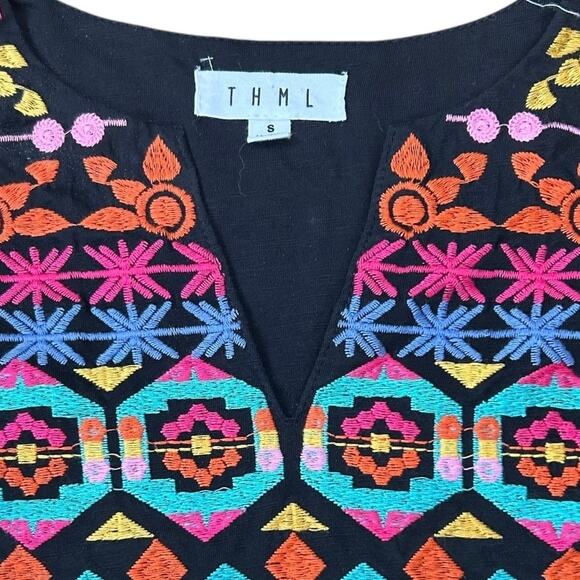 THML Embroidered Flutter Sleeve Black Top Womens Size Small Boho Peasant Style - Picture 8 of 10